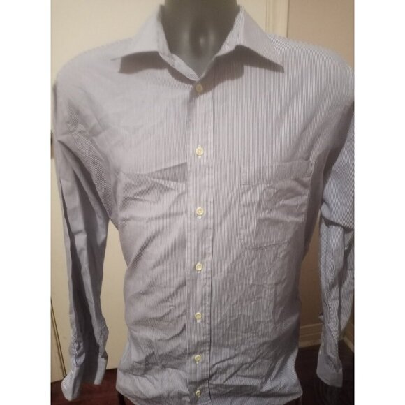 Vintage Burberry London Dress Button Shirt Mens 16 35 (XL) Blue Striped USA Made - Picture 1 of 12